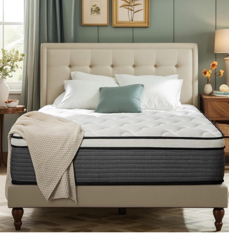 (similar to stock photo)(unknown size)Full Mattress, 12 Inch Pillow Top Hybrid Mattress in a Box Medium Firm Fiberglass-Free, Soft Breathable Pressure Relief Memory Foam Pocket Innerspring Bed, CertiPUR-US Certified