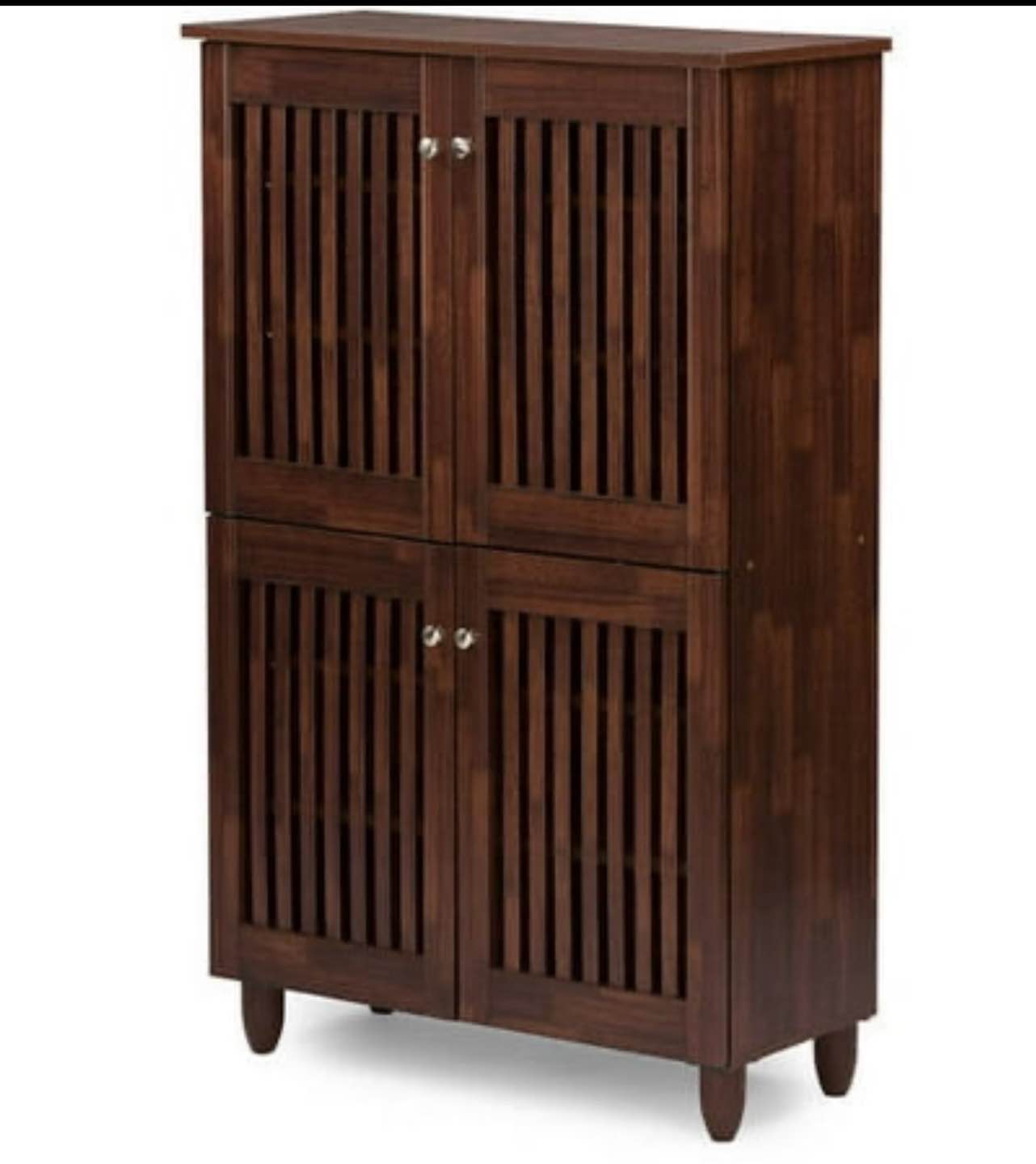 (incomplete box 2 of 2 ) Baxton Studio Fernanda Modern and Contemporary 4-Door Oak Brown Wooden Entryway Shoes Storage Tall Cabinet