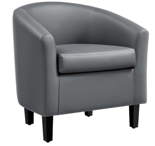  Yaheetech PU Leather Barrel Chair, Modern Accent Chair with Wood Sturdy Legs, Faux Leather Club Chair Comfy Armchair Modern Tub Chair for for Living Room Bedroom Waiting Room, Gray