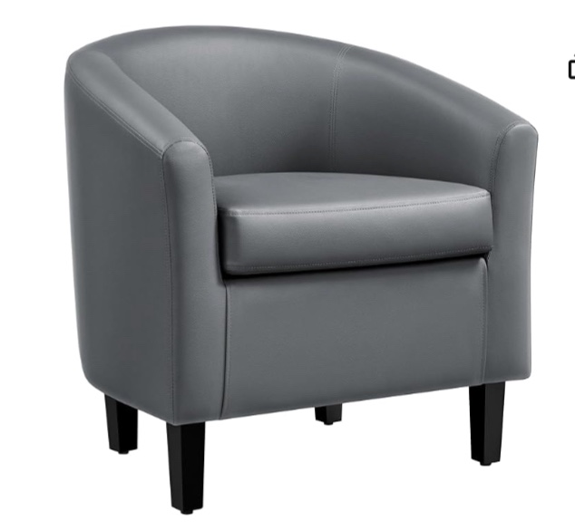  Yaheetech PU Leather Barrel Chair, Modern Accent Chair with Wood Sturdy Legs, Faux Leather Club Chair Comfy Armchair Modern Tub Chair for for Living Room Bedroom Waiting Room, Gray