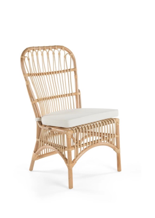 RATTAN LOOP SIDE CHAIR WITH SEAT CUSHION, NATURAL COLOR, SET OF 2 CHAIRS