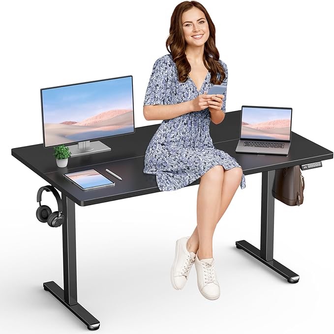 c Electric Standing Desk 55" Adjustable Height Sit to Stand Desk Modern Height Adjustable Base with Memory Controller Student Black Desk