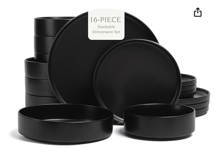 over&back Stackable 16-Piece Semi Hand-Finished Stoneware Dinnerware Set