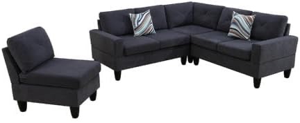 (incomplete Left sofa & chair only) HOQUSA Dark Grey Massa Flannel 4-Piece Couch Living Room Sofa Set (C)