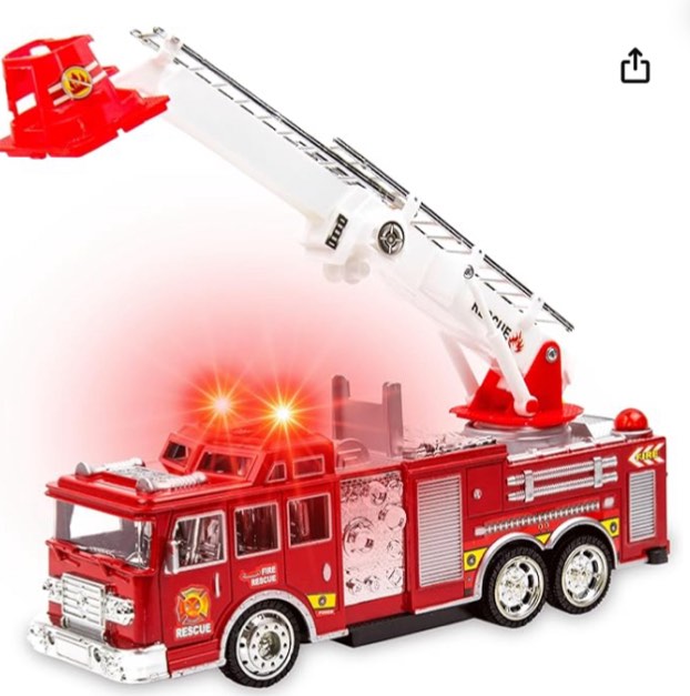 Toysery(similar to stock photo)Fire Truck Toy with Flashing Lights & Siren Sounds for Kids, Extendable Rotating Ladder, Bump and Go Action, Role Play Toy for Boys & Girls, Kid Car Toy Trucks, Ages 3-7+