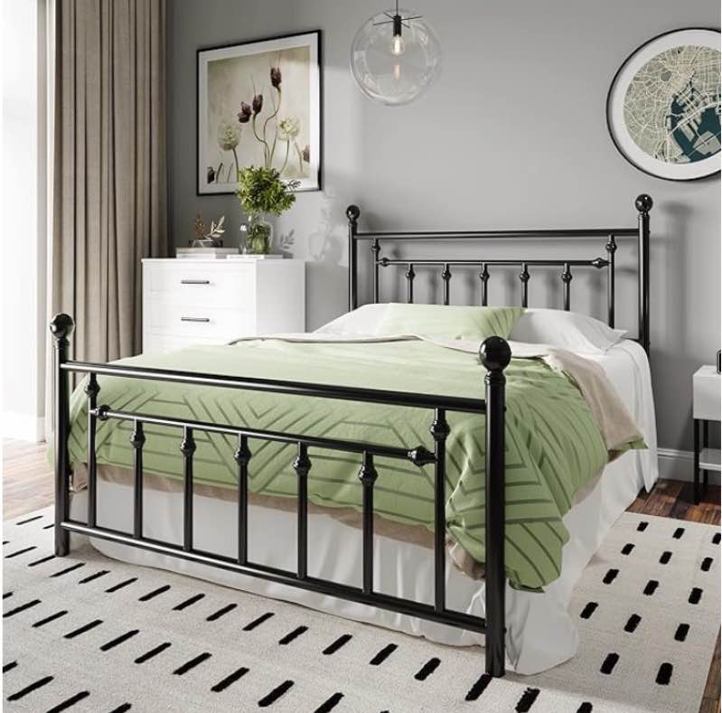 HOOMIC Full Size Metal Platform Bed Frame/Victorian Style Iron-Art Headboard and Footboard / 14 Inches Mattress Foundation for Storage/No Box Spring Needed/Easy Assembly/Black