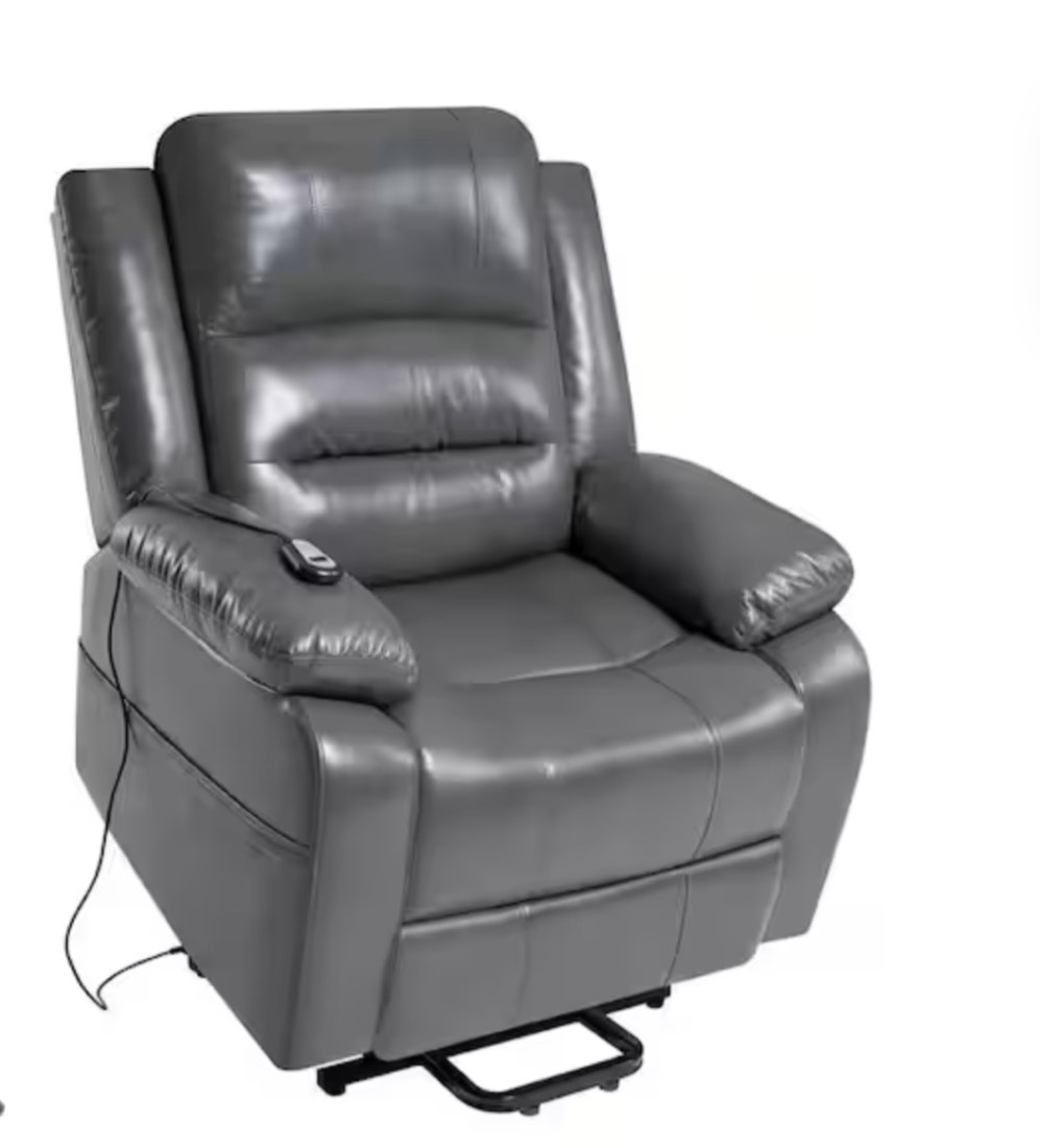 (similar to stock photo)Faux Leather Power Lift Recliner Chair with Footrest, Reclining Chair with Remote Control in Gray