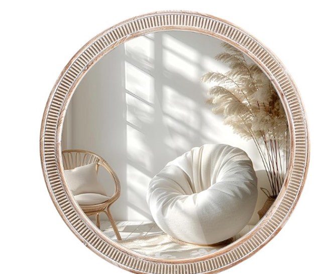 HOITUZYUS 30inch Round Mirror for Wall Farmhouse Circle Mirror with Wooden Frame Wall Mirror Decorative Mirror for Bathroom,Bedroom, Living Room, Foyer