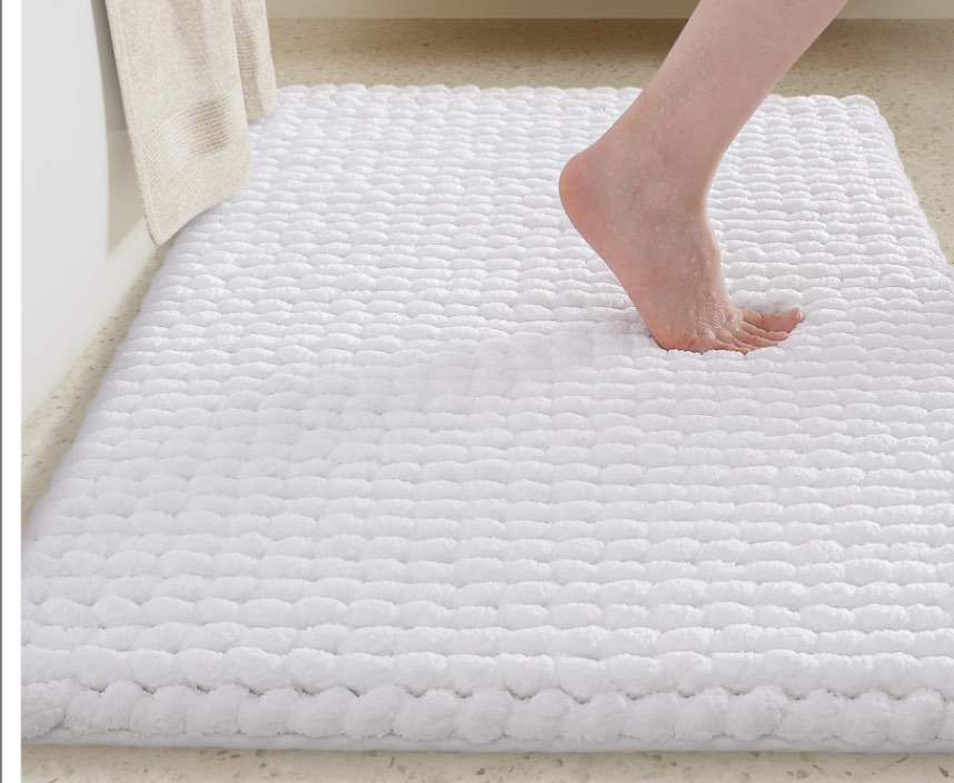 Color&Geometry Chenille Bathroom Rugs 17x30, Brown- Super Absorbent, Non Slip, Ultra Soft, High Pile Thick Bath Mat, Bath Rug for Restroom Floor, Outside Shower/Tub, Laundry Room 17"x30" (Standard) White 