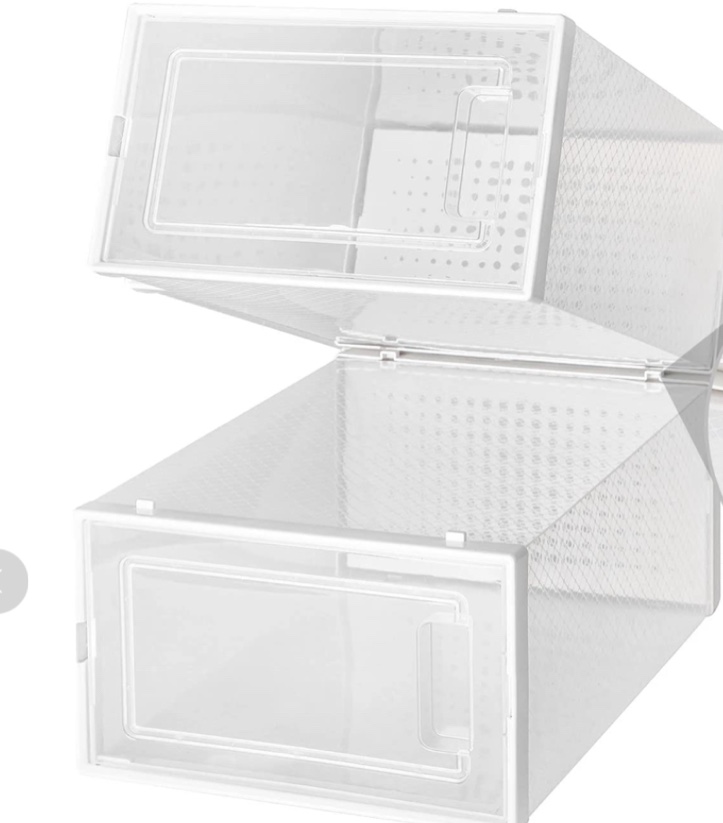 SESENO. 12 Pack Shoe Storage Boxes, Clear Plastic Stackable Shoe Organizer Bins, Drawer Type Front Opening Shoe Holder Container