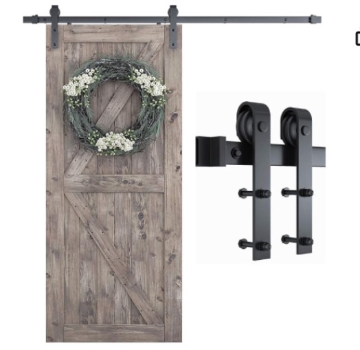 (no door )  SMARTSTANDARD 6.6 Feet Heavy Duty Sturdy Sliding Barn Door Hardware Kit -Smoothly and Quietly -Easy to Install -includes Step-by-Step Installation Instruction Fit 40" Wide Door Panel (J Shape Hanger)
