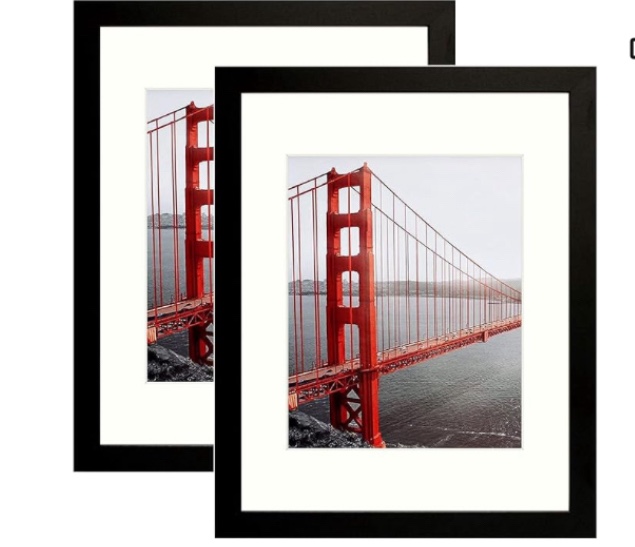  Frametory, 11x14 Picture Frame - Display 8x10 Photo with Ivory Color Mat - Wide Molding - Preinstalled Wall Mounting Hardware (Black, 2-Pack)