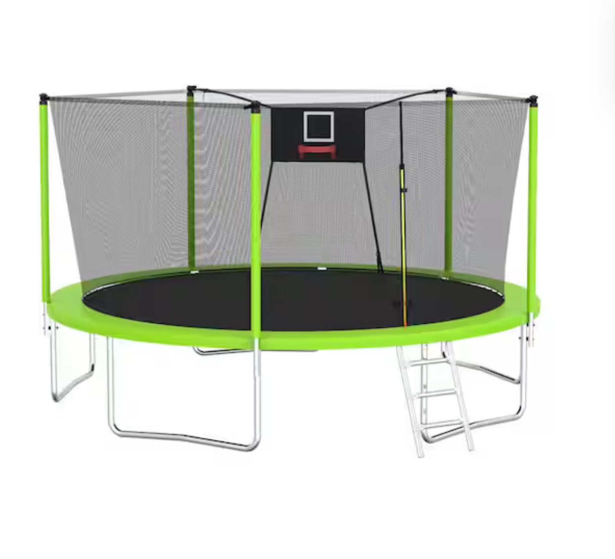  14 ft. Outdoor Trampoline with Basketball Hoop, Enclosure Net and Ladder for Kids and Adults, Green