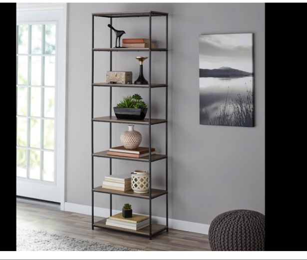 (similar to stock photo)Mainstays 6-Shelf Metal Frame Bookcase Guided Assembly