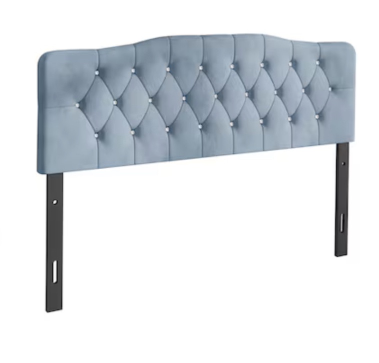 (Headboard only)  CasePiece Light Blue Queen Velvet Upholstered Headboard