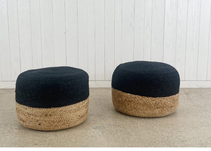 jute pouf in natural and black at homenature stores