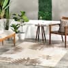 Textured Tropical Leaves Beige Indoor/Outdoor Area Rug