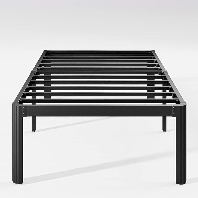 Hunlostten 18in Heavy Duty Twin Bed Frame No Box Spring Needed, Metal Platform Bed Frame Twin with Round Corners, Easy Assembly, Noise Free, Black