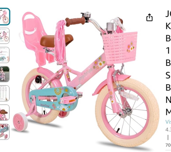 JOYSTAR Little Daisy Kids Bike for Girls Ages 2-12 Years, 12 14 16 20 Inch Princess Girls Bicycle with Doll Bike Seat, Training Wheels, Basket and Streamers, Kids Cycle Bikes, Multiple Colors Blue 12 Inch With Training Wheels