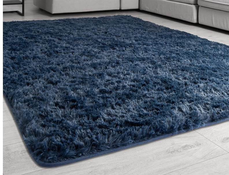 Signature Loom Fluffy Shaggy Area Rug 6x9 Soft Fuzzy Velvet Rugs for Girls Bedroom Shaggy Carpet for Kids Room with Non-Slip Bottom Soft Fluffy Throw Rug Indoor Living Room Carpet, Navy Blue