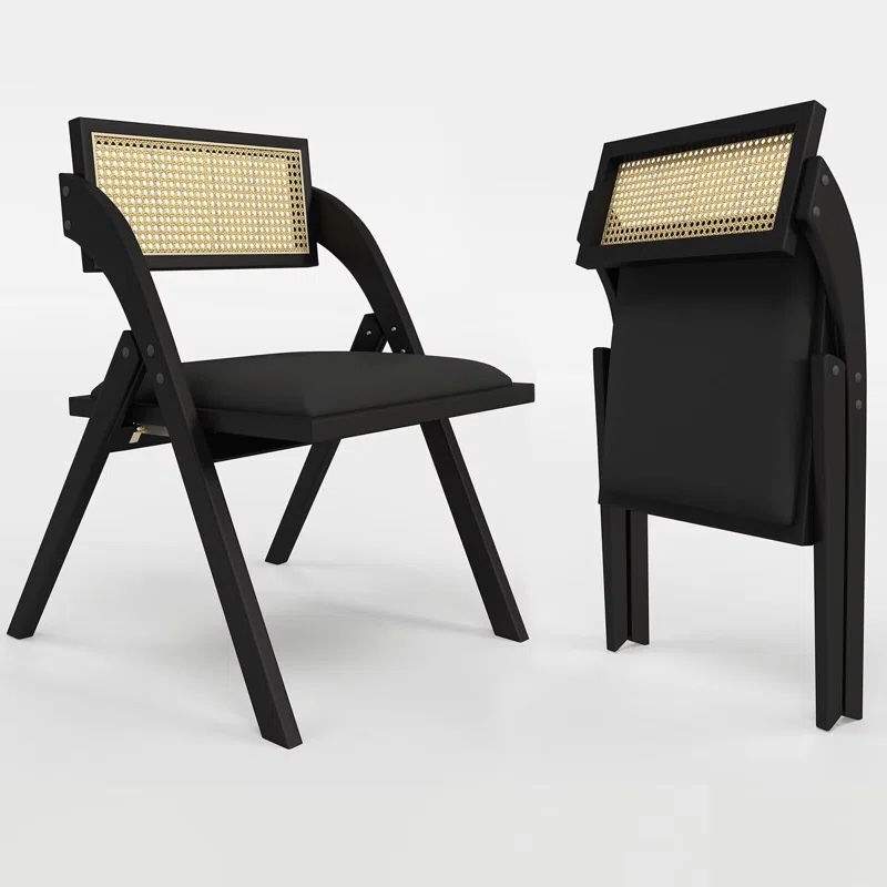 Farrand Folding Dining Chair Side Chair, Foldable Wood Kitchen Chairs with Padded Cushion, Modern Mid Century Rattan Dining Room Chairs, Foldable Dining Chairs for Small Space, No Assembly