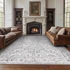  ( similar imagen ) jinchan Area Rug 8x10 Persian Rug Grey Vintage Floor Mat Indoor Thin Rug Floral Print Carpet Gray Foldable Rug Retro Accent Rug Farmhouse Non Slip Dining Room Living Room Bedroom Office