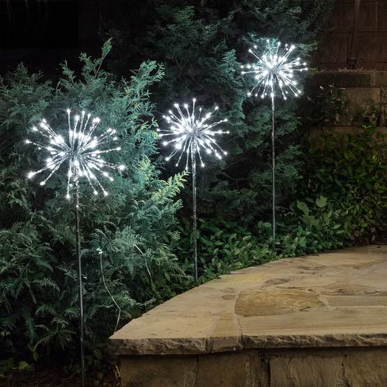 10" Silver Starburst Lighted Branches with Cool White LED Lights, 3 pc