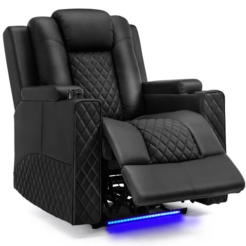 Power Recliner Chair PU Leather Electric Massage Recliner Sofa for Living Room Home Theater Seating with Cup Holders and LED Lighting
