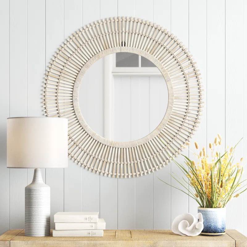 Bamboo Wood Handmade Wrapped Starburst Room Wall Mirror