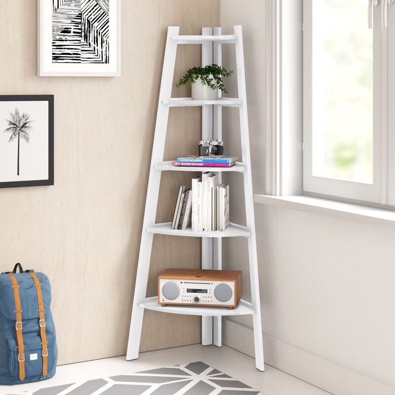 Tisha 63" H x 26.5" W Corner Five Tier Ladder Bookcase