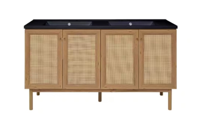 Classe 60 In. Brown Oak, Double Basin Bathroom Vanity With 3-Hole ArtificialÂ Stone Sink Top