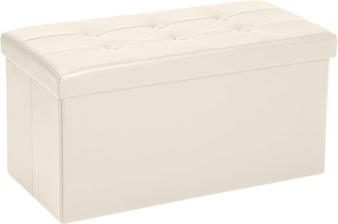 COSYLAND Storage Pouf - Storage Bench - Footrest Container - Storage Bench Bedroom - Footrest Folding Sofa in Faux Leather - 76 x 38 x 38 cm 