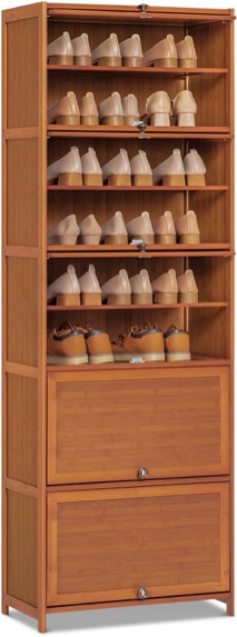 10-Tier 30 Pairs Shoe Cabinet with Flip Up Door, Bamboo Shoe Rack Storage Organizer for Entryway