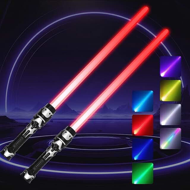 2 Pack Light Up Sabers with FX Sound(Motion Sensitive) and Realistic Handle for Kids, Expandable Light Swords Set for Halloween Dress Up Parties, Xmas Present