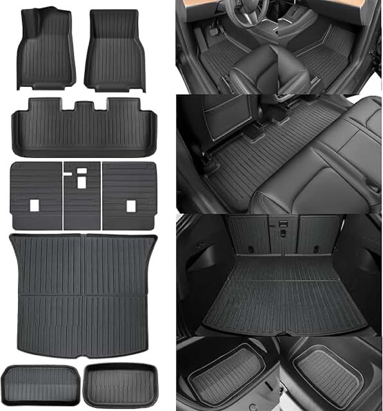 SUPER LINER Tesla Model Y Floor Mats 2025 2021-2024 | Custom Fit All-Weather 9-Piece Set TPE Material| Back 