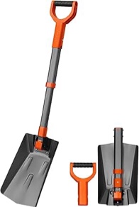 Snow Shovel for Driveway Car Home Garage - Portable Folding Snow Shovel with Retractable Ergonomical Handle and Large Capacity for Snow Removal - Heavy Duty Metal Collapsible Shovel Removal (Black)