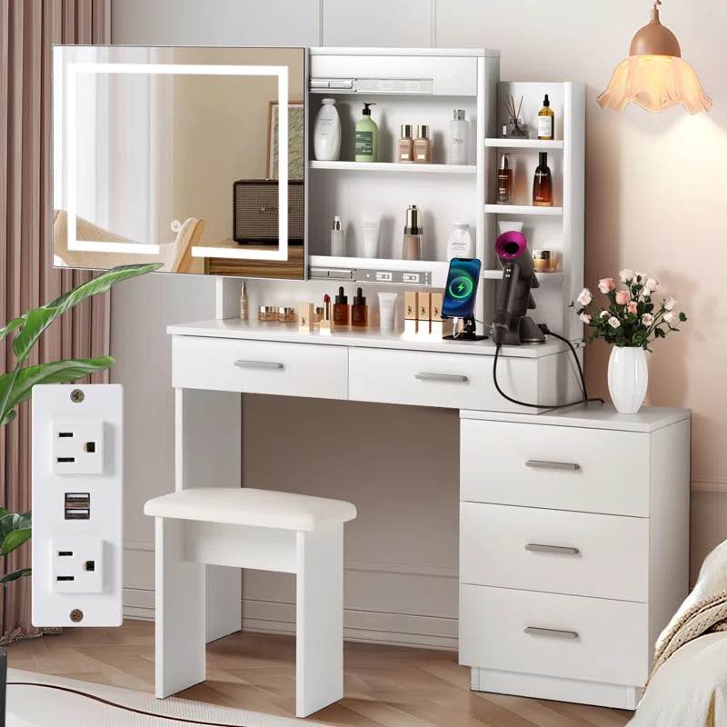 Randale Vanity with Sliding Lighted Mirror and Outlets