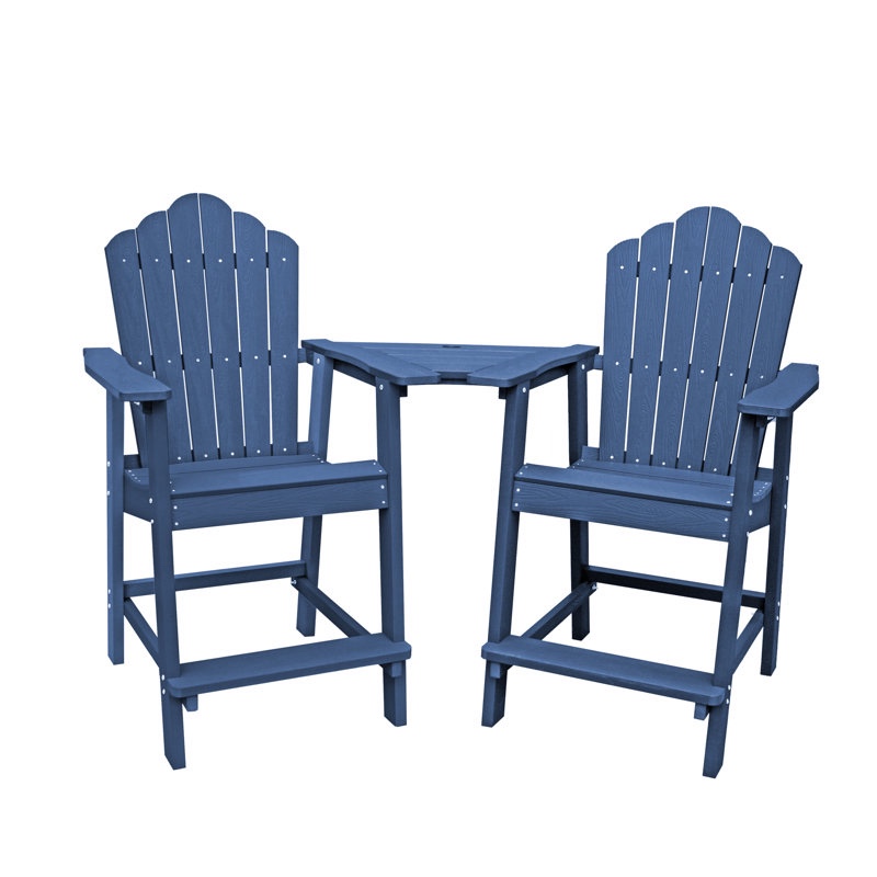 Albany 3-Piece Tall Adirondack Chair Set with Table HIPS Outdoor Patio Bar Stools