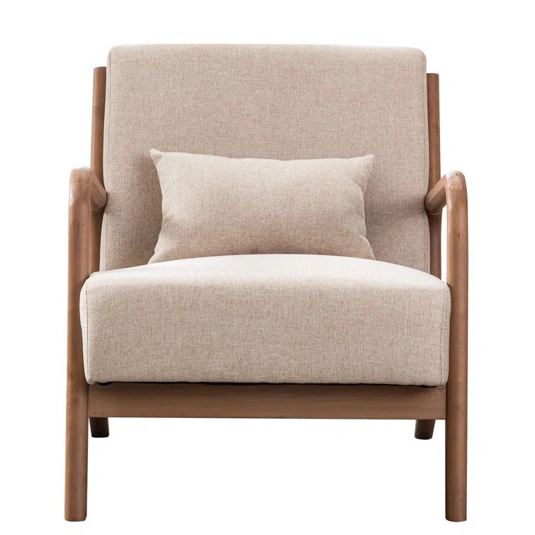 Hertford 26" Wide Upholstered Linen Blend Accent Chair with Wooden Legs and One Pillow