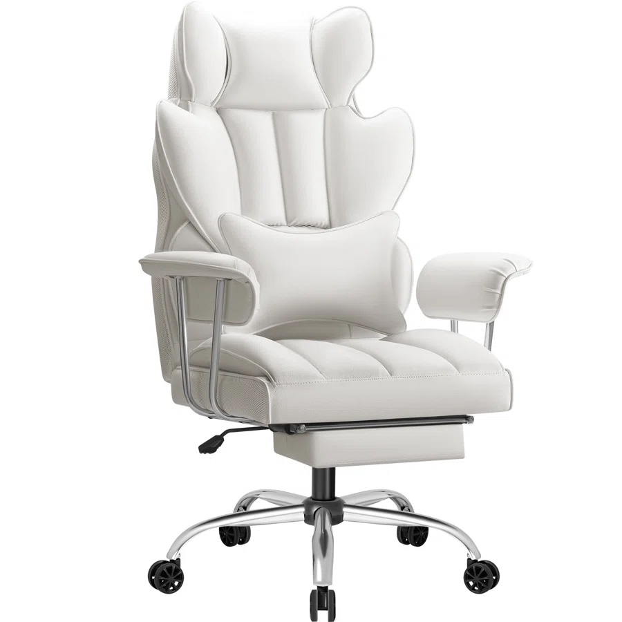 Big and Tall Office Chair 400lbs Wide Seat, Comfy Reclining Office Chair with Footrest