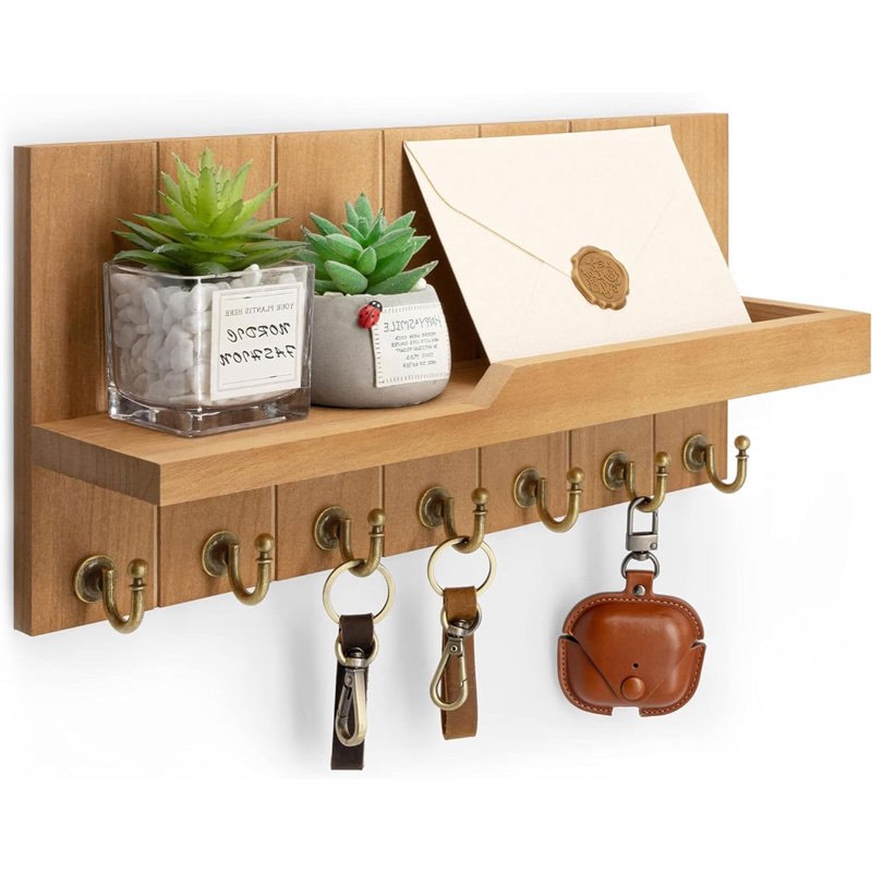 Decorative Key And Mail Holder For Wall Farmhouse 15 Inches Floating Shelf