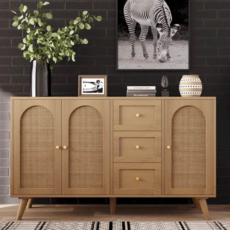 Ahmiyah 50'' Sideboard, Rattan Kitchen Buffet with Doors and Drawers, Sideboard Buffet Storage Cabinet