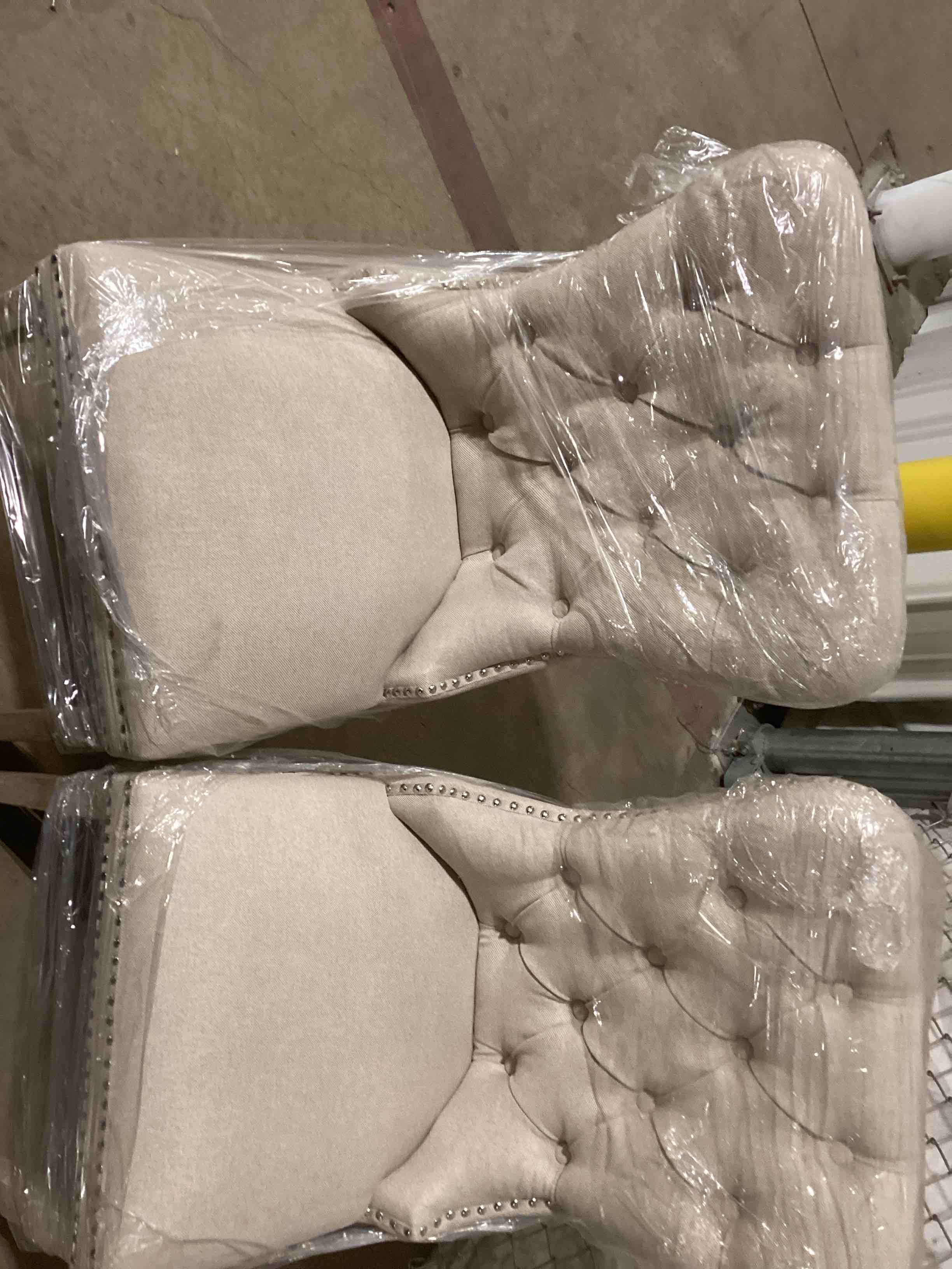 Condition photo showing Good Condition for kcc velvet dining chairs set of 4, upholstered tufted wingback dining room chair with nailhead back ring pull trim solid acrylic legs, contemporary nikki collection style for kitchen, beige