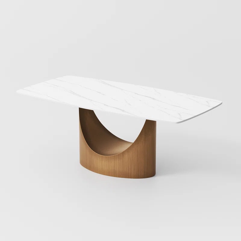 Hobart Modern Dining Table with Rectangular Sintered Stone Tabletop, Carbon Steel