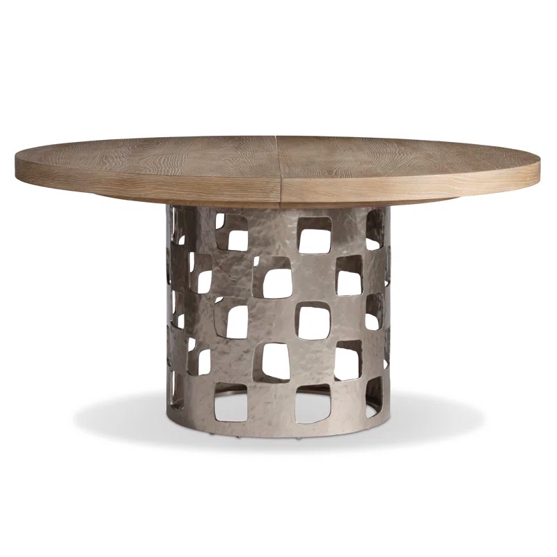 Aventura Extendable Oak Round Metal Base Dining Table