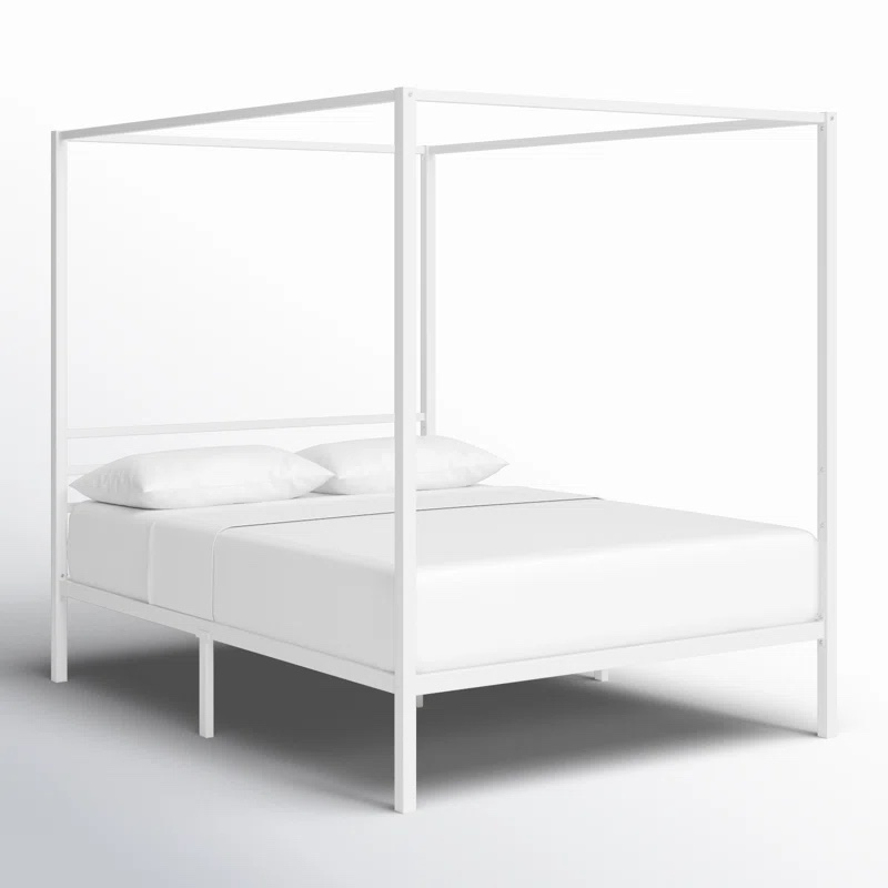 Tabiauea Metal Canopy Bed Frame with Wooden or Metal Slats