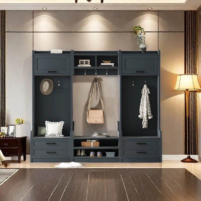4-in-1 Multiple Functions Hall Tree With Storage Drawers And Cabinet, 7 Hooks, And Shoe Bench For Entryway And Hallway