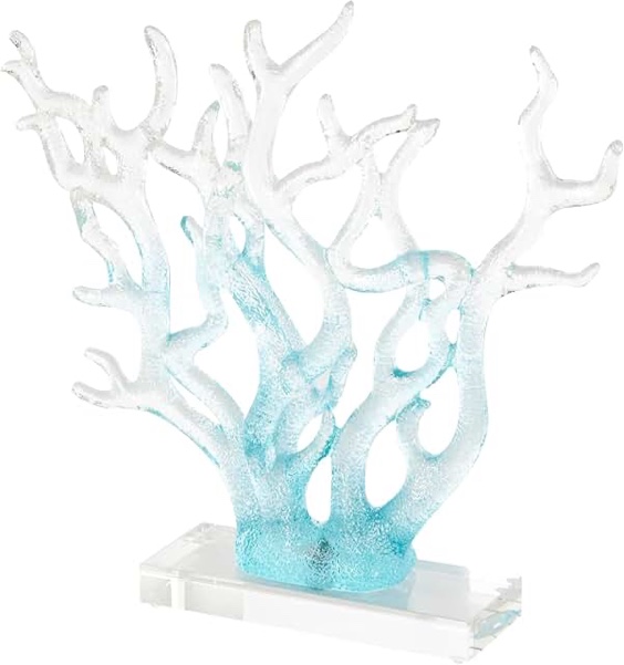 Cole And Grey Glass Ombre Coral Decorative Sculpture With Clear Rectangle Base