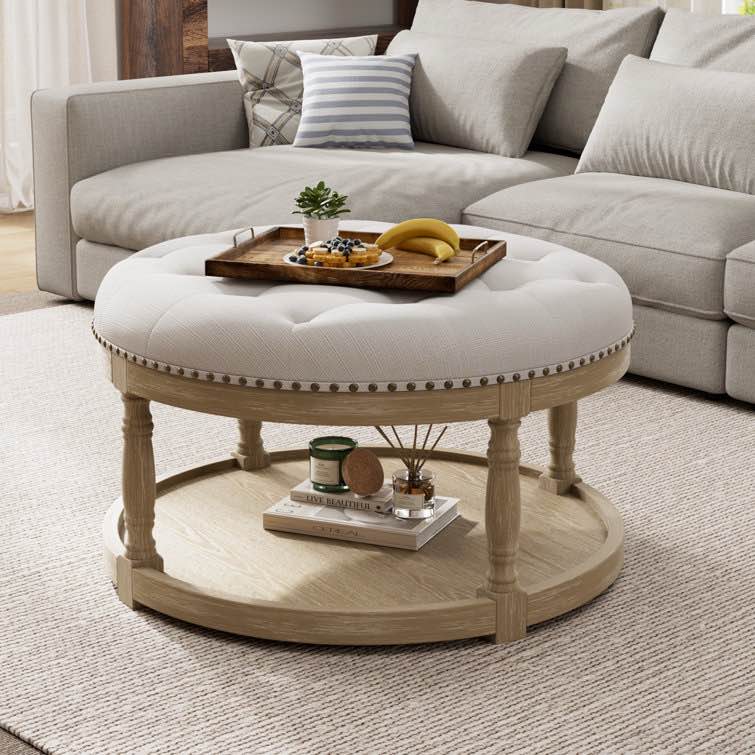 Cristan 33" W Upholstered Round Storage Ottoman