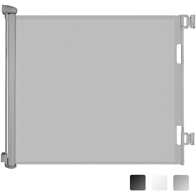 Retractable Baby Gate 33"x55"- Safety Baby Gate/Dog Gate for Stairs, 33inch Tall and Extends up to 55inch Wide for Doorways, Hallways, Banisters Indoor and Outdoor (Grey)